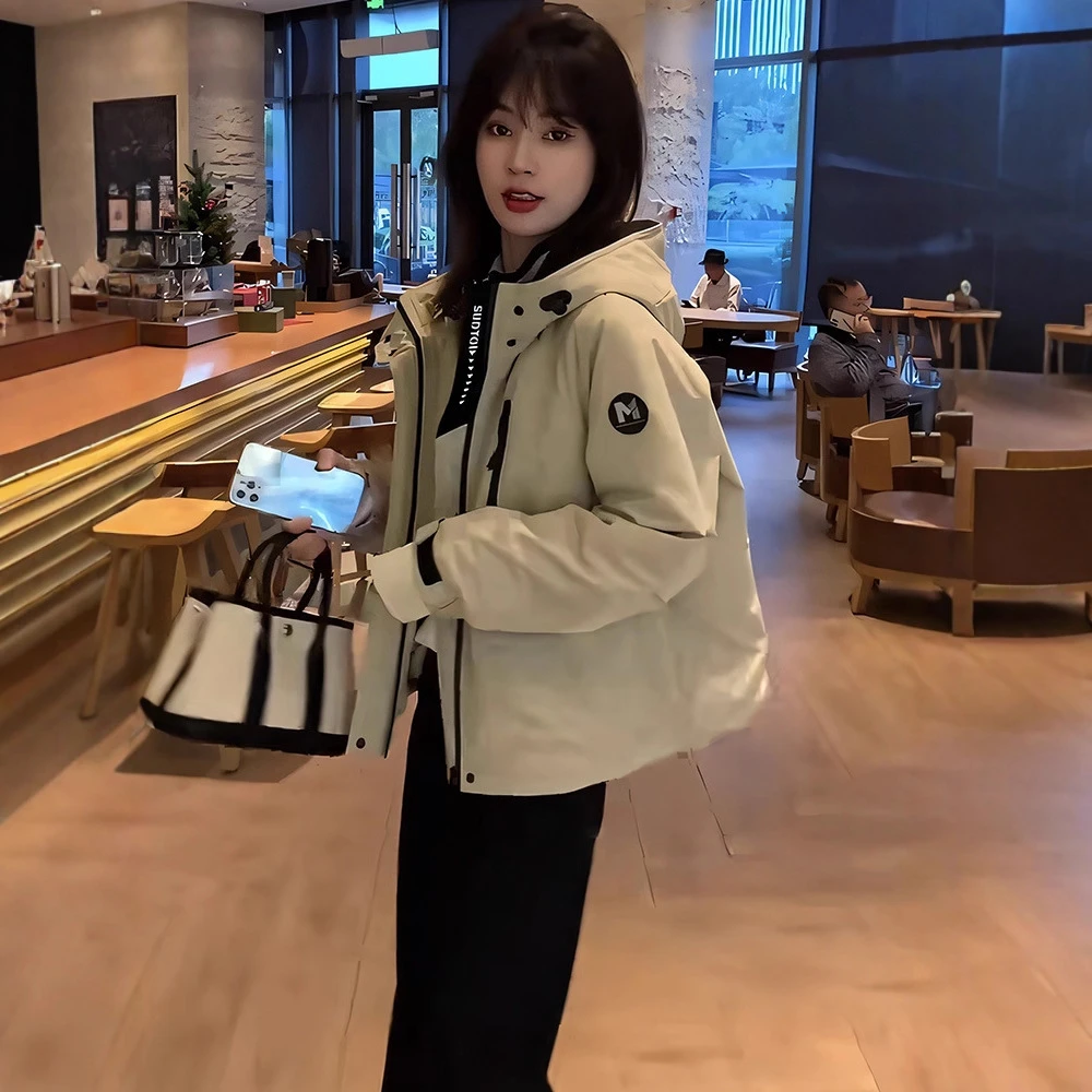 小个子加绒冲锋衣外套女2025冬季加厚短款连帽时尚休闲毛绒服百搭