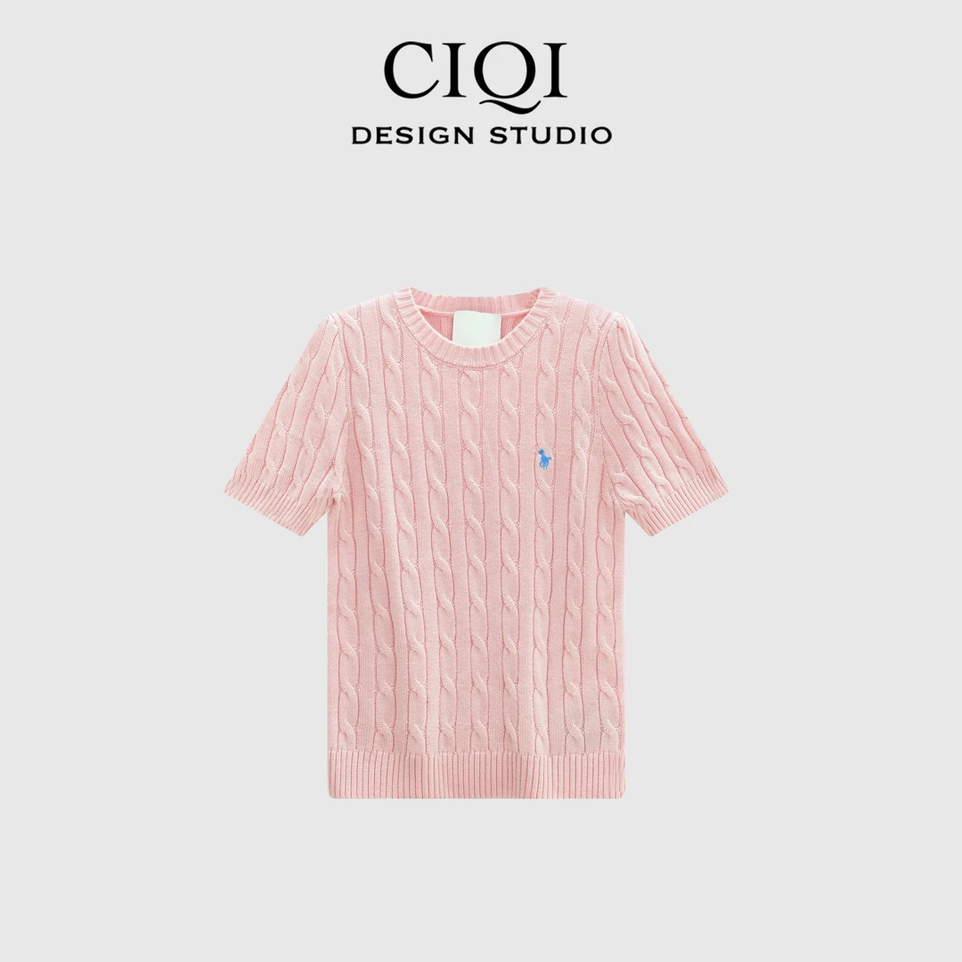 CIQI STUDIO 【小骑士】春夏麻花时尚可机洗100%羊毛短袖针织衫409