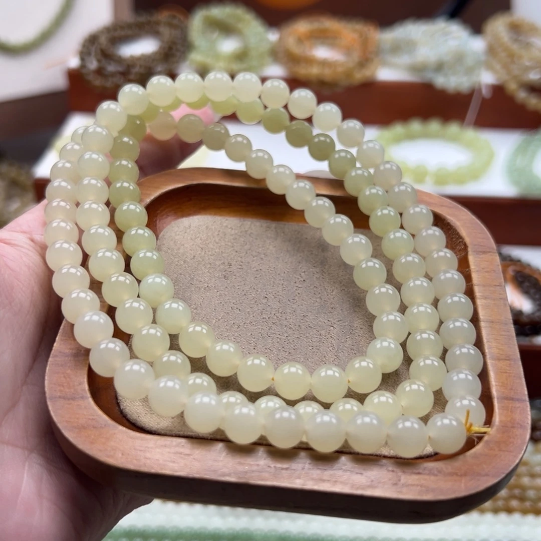毛衣链未镶嵌和田玉珠串8mm