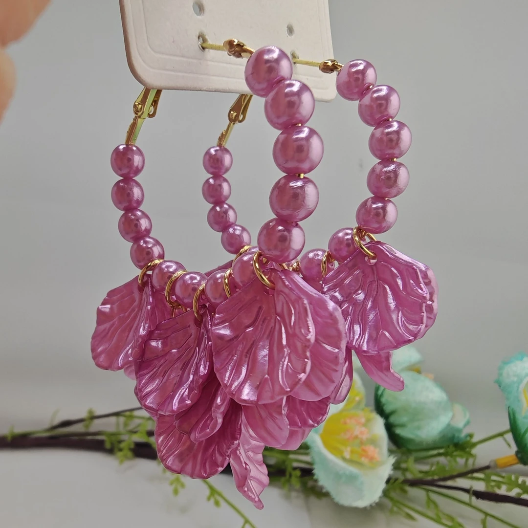 非金属亚克力耳饰 紫色甜美度假风夸张花朵耳饰国风耳环饰品时尚