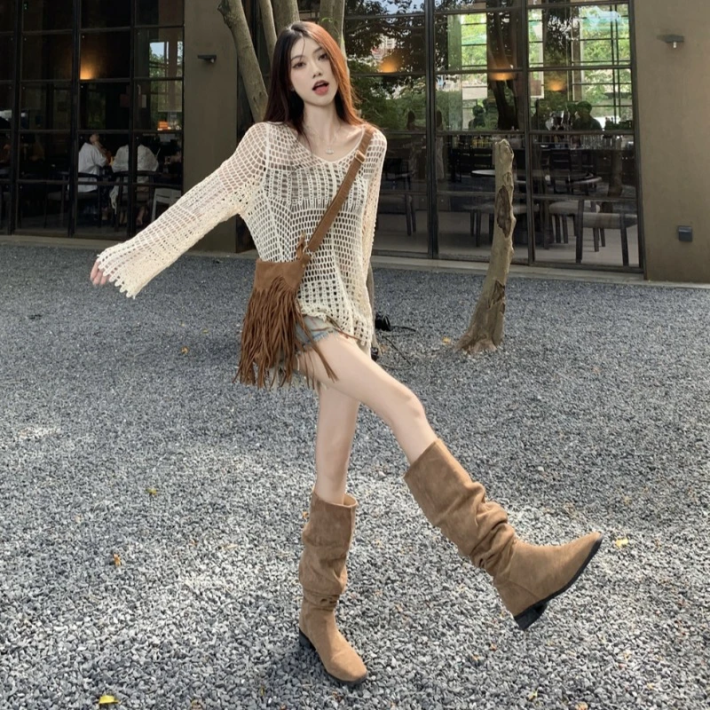 镂空防晒空调罩衫女春季外搭薄款外套宽松慵懒风网格长袖T恤上衣