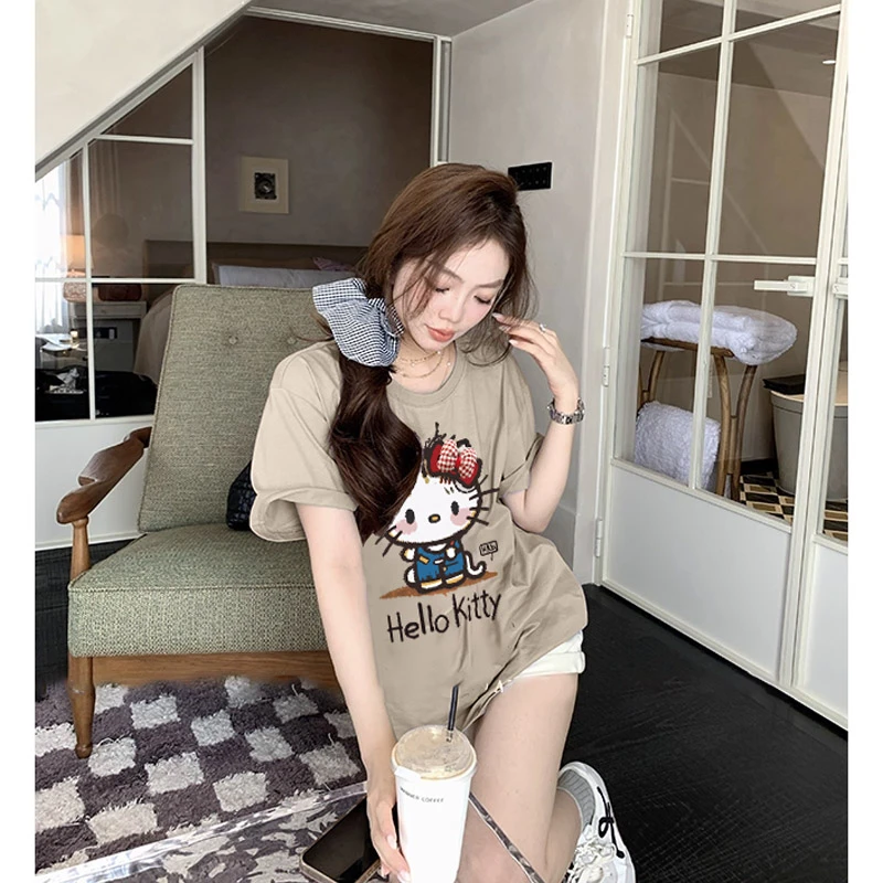 KT猫夏季休闲百搭女装上衣ins港味卡通印花纯棉短袖T恤大码女装