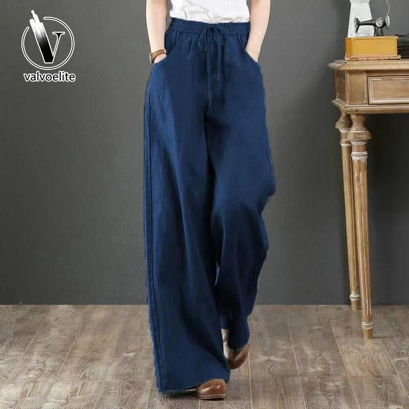 VALVOELITE大码百搭阔腿裤女系带高腰垂感休闲宽松时尚直筒长裤子