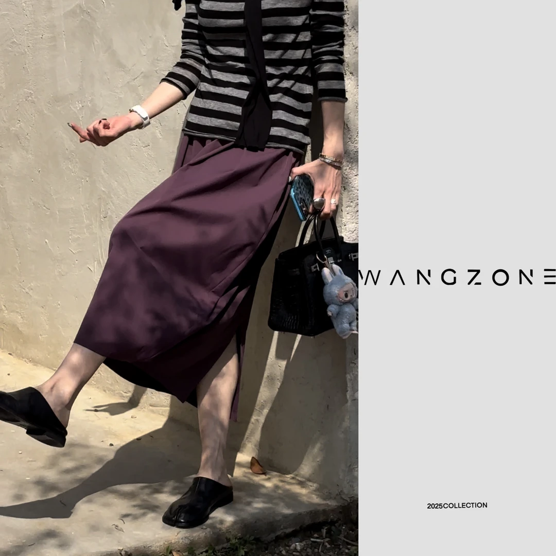 WANG ZONE｜早春新款极简慵懒捏褶设计日系百搭松紧腰茧型花苞半裙