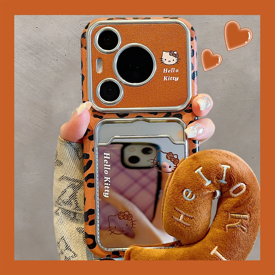 适用华为pura70pro+新款手机壳韩风ins豹纹可爱KT猫卡包mate80pro