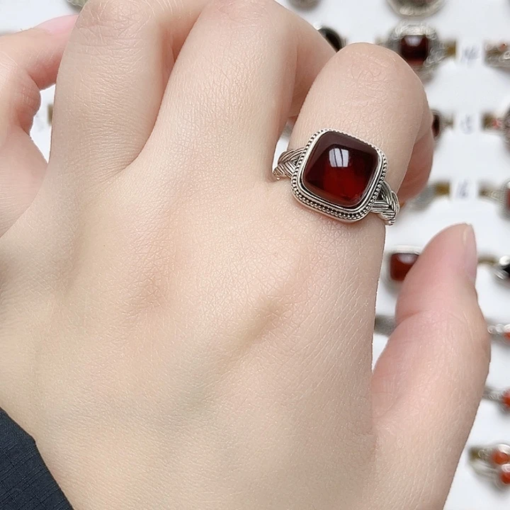 血珀戒指银S925镶嵌天然