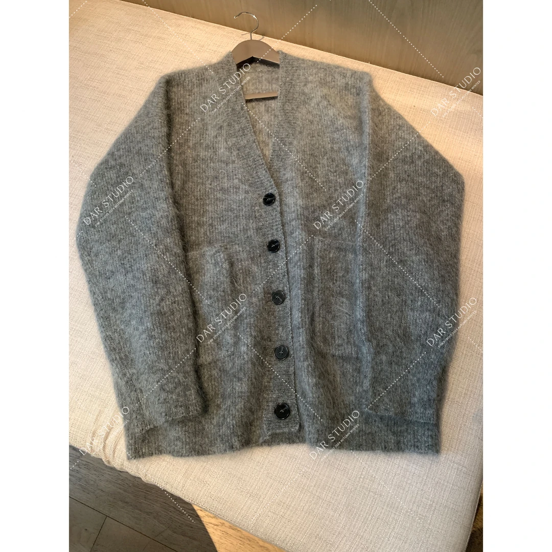 DAR STUDIO  深圳货【马海毛开衫】进口马海毛气质时尚V领开衫毛衣