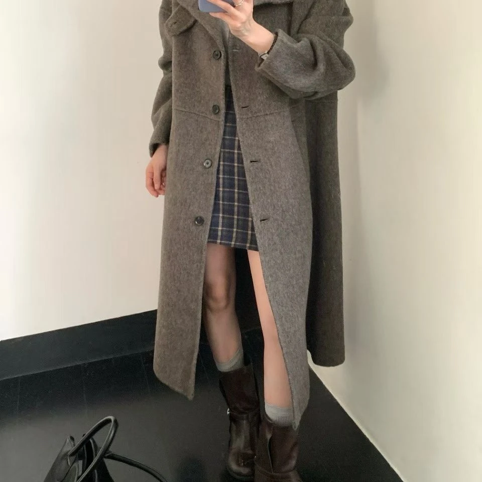 秋冬新款长款双面女大衣韩版气质宽松风格