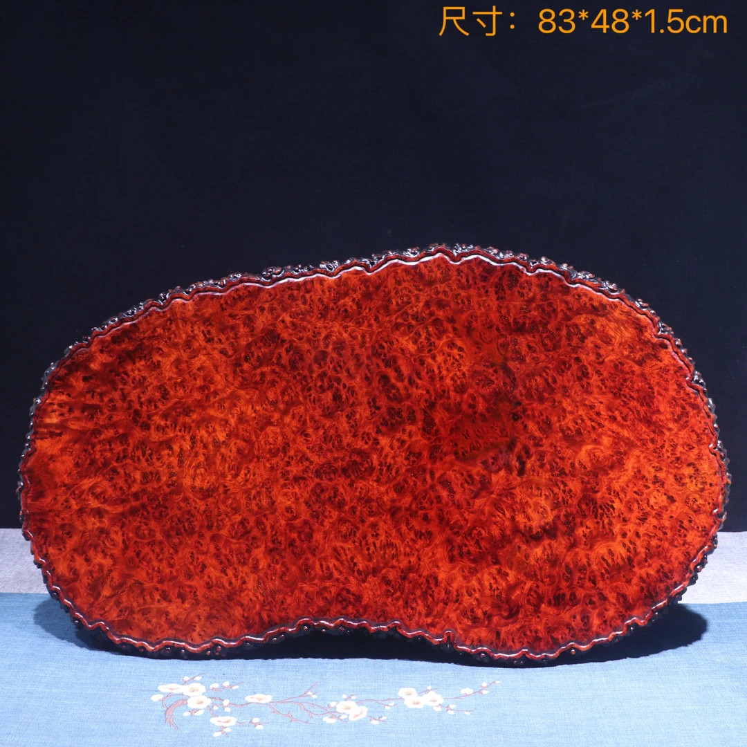 缅甸花梨干泡台茶盘瘿木瘤疤手工雕刻茶具茶道壶承杯垫托盘-192号