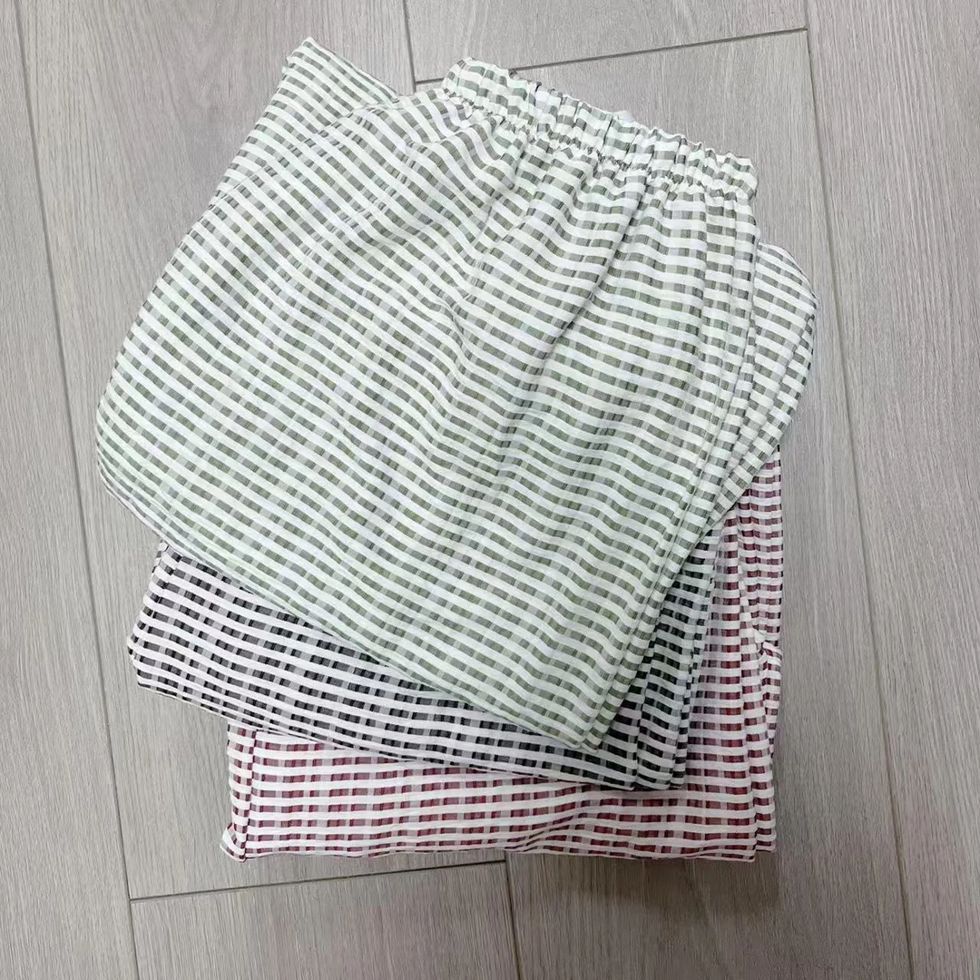成人夏季薄款阔腿裤夏天休闲裤  小格子款