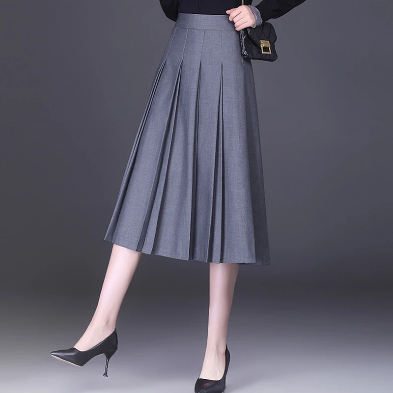 韩版洋气纯色中长款百褶半身裙2025新款高腰垂感显瘦减龄气质裙子