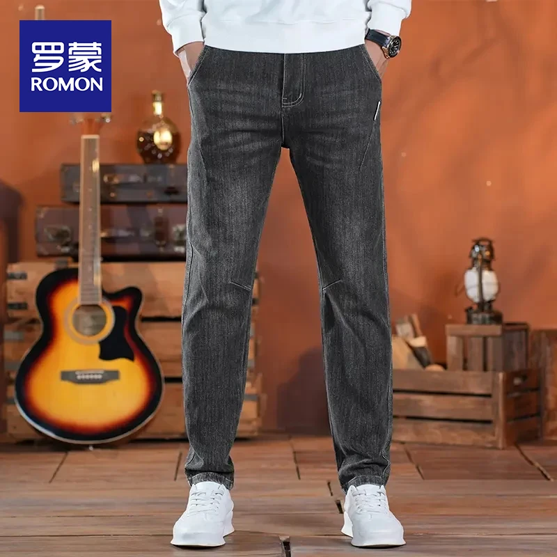 罗蒙牛仔裤男士宽松直筒弹力男裤2025秋冬新款潮流百搭休闲裤子男