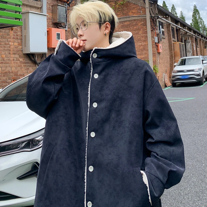 冬季座山雕连帽棉服男加厚新款扎染羊羔绒长袖棉衣宽松文艺上衣服