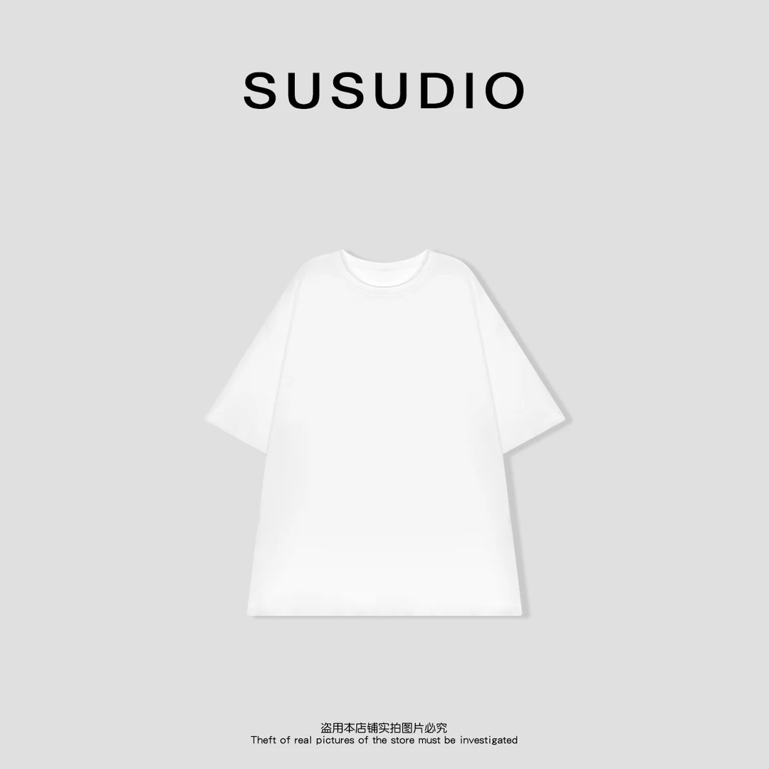 SUSUDIO 莱赛尔+绵羊毛设计款百搭纯色圆领短袖T恤10050