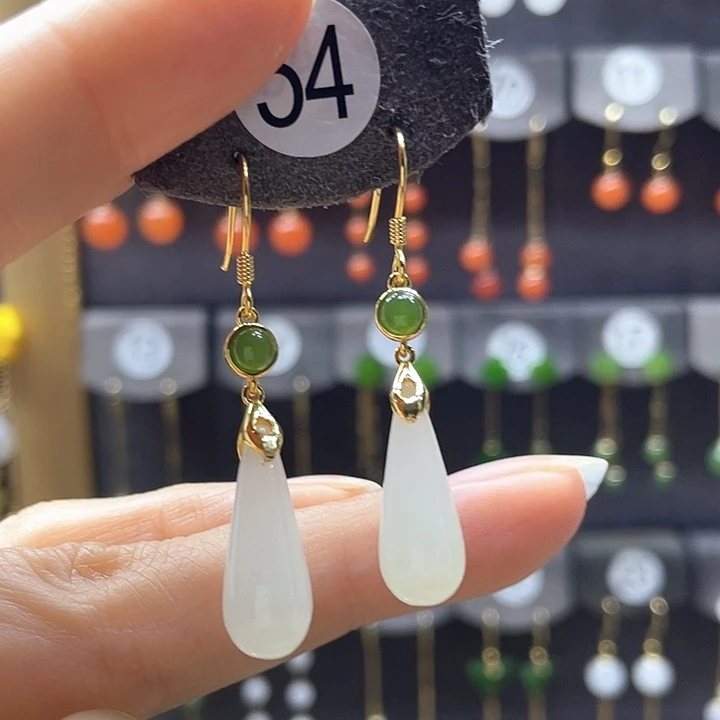 和田玉银S925镶嵌耳饰