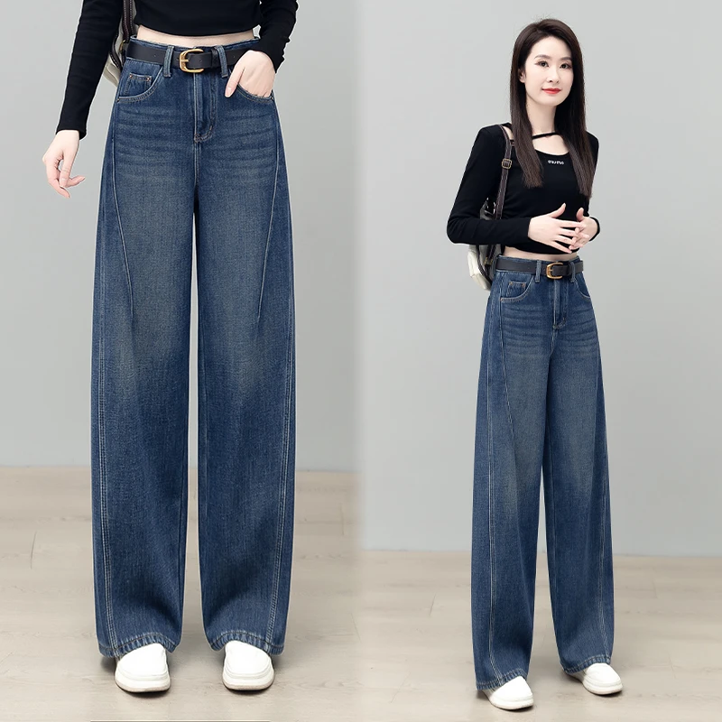 时尚弯刀牛仔裤女2025春季新款高腰显瘦流行香蕉裤直筒裤25041