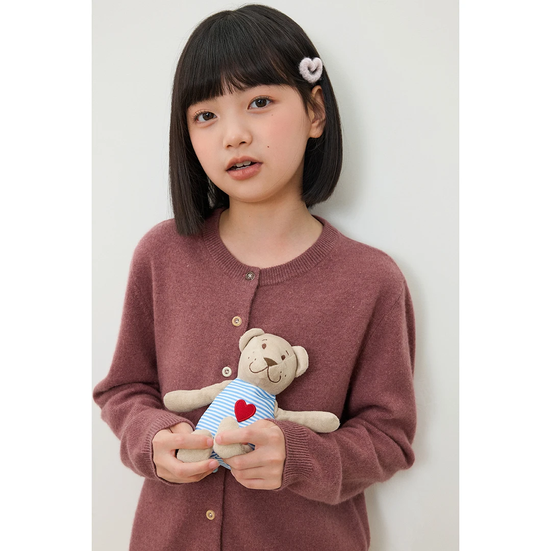 女童山羊绒纯色针织儿童开衫毛衣T25030