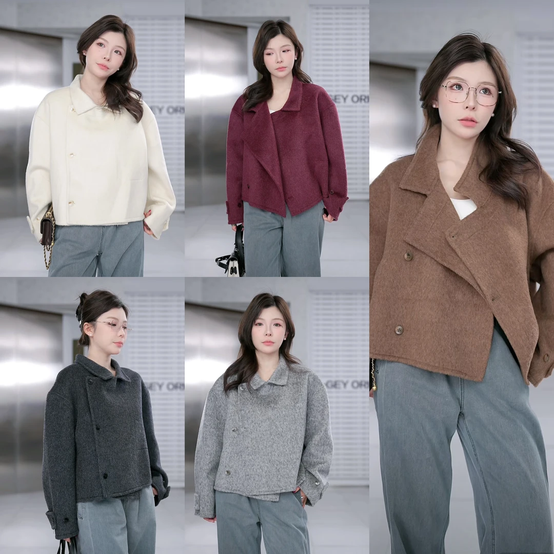 【下江南】精致侧扣立领短款双面羊毛大衣4051