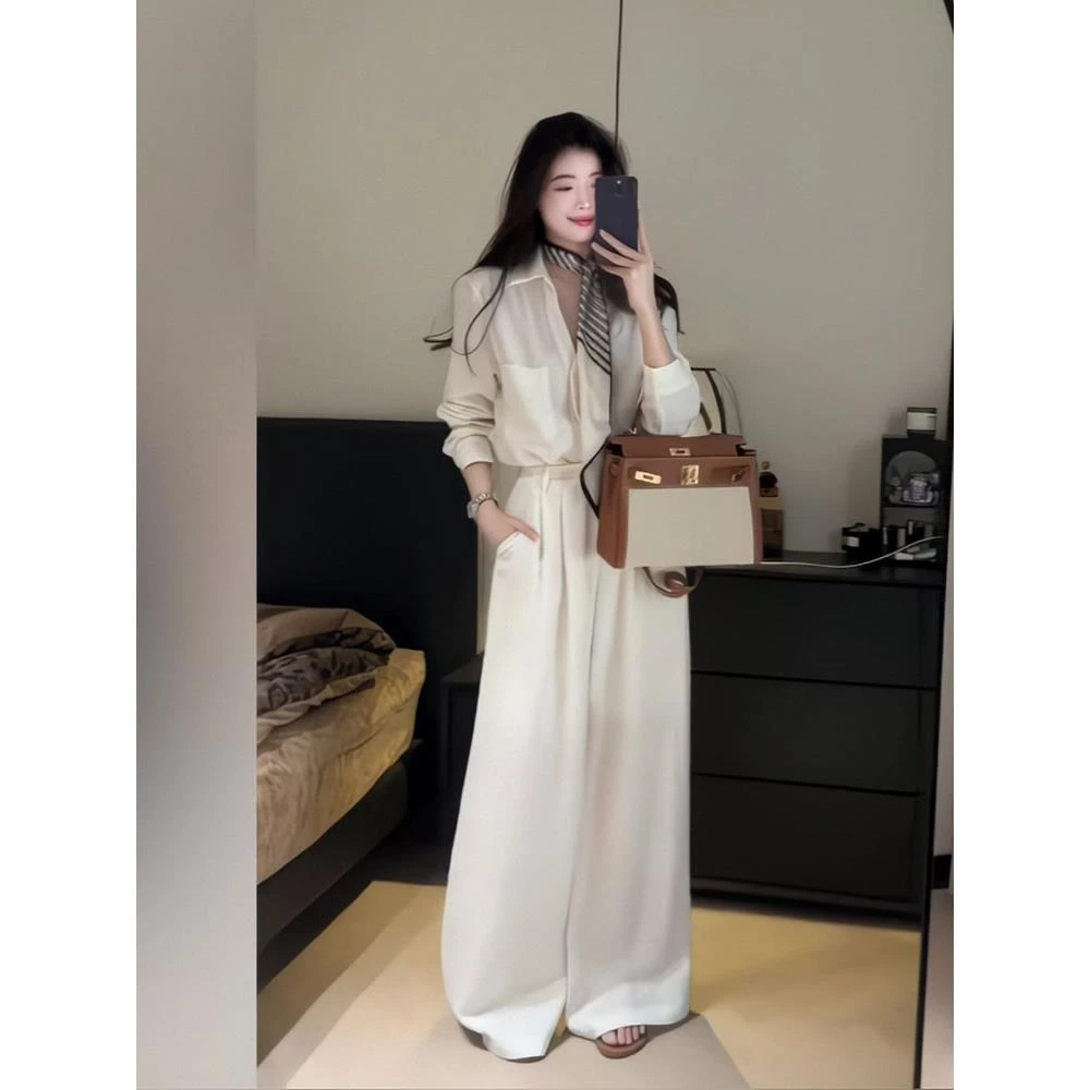 【下单发货模特原版】2025年极简衬衫垂坠感裤子宽松显瘦两件套装