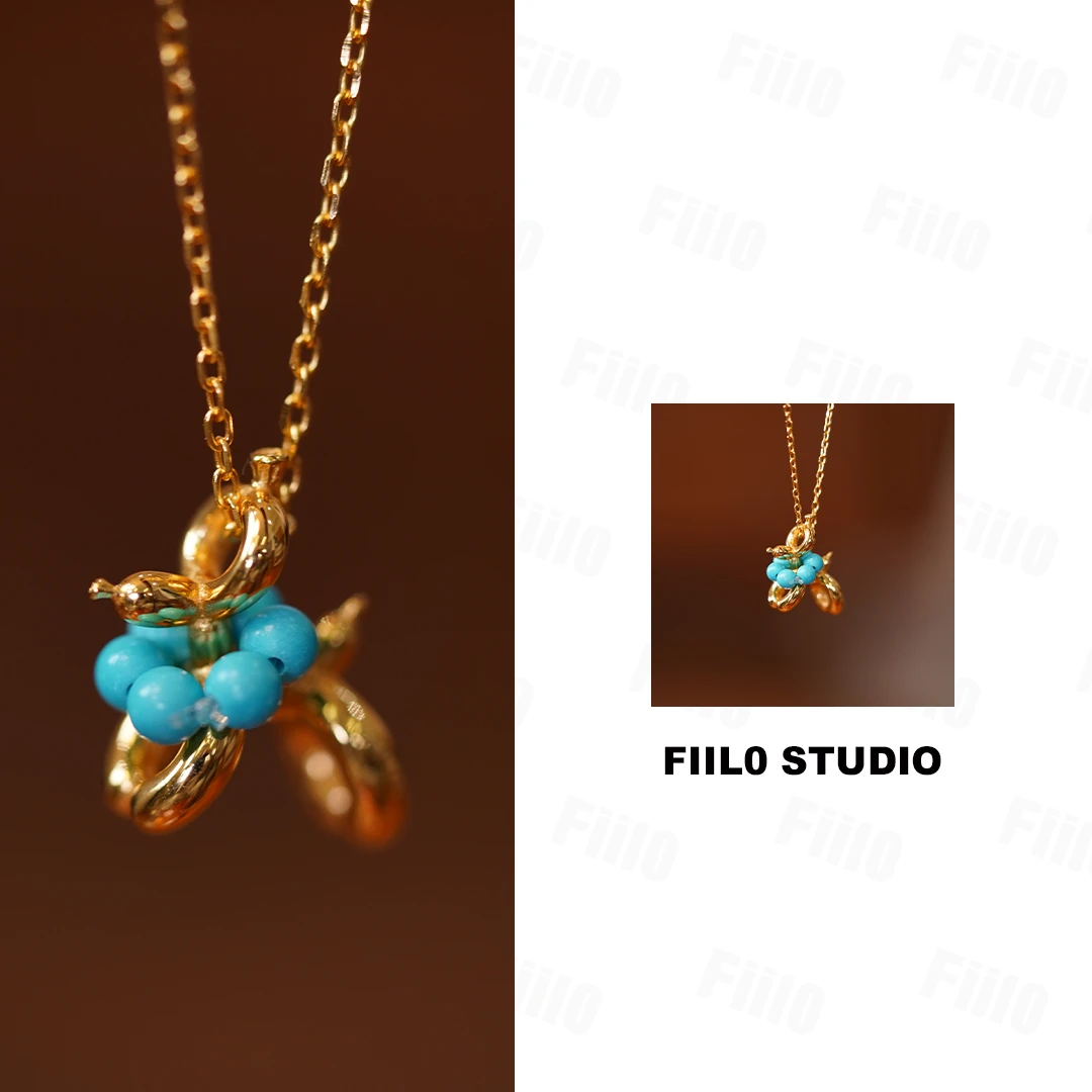 925银合成锆石银制品 【Fiilo菲洛】古法气球小狗项链/140