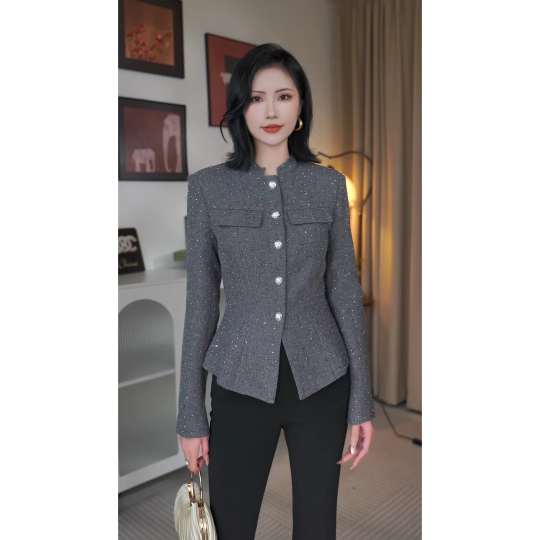 【炎一高定】高级感外套2025新款韩系重工亮片收腰显瘦西服35364