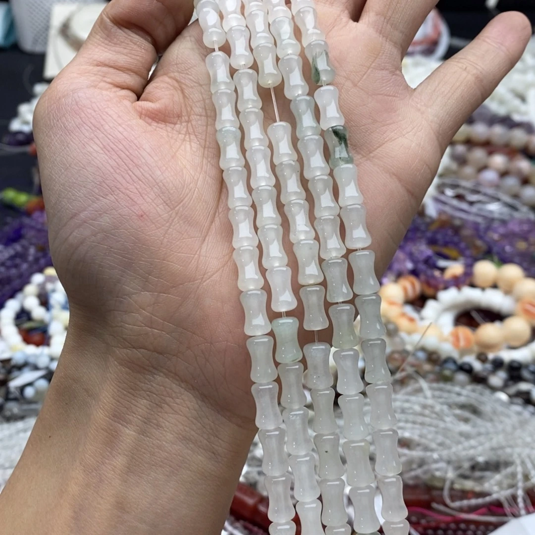 未镶嵌玛瑙/玉髓珠宝半成品一条天然A级6×10天山翠竹节