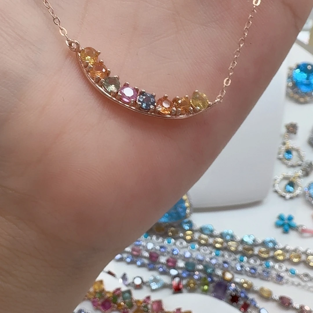 蓝宝石颈饰银S925镶嵌彩-A-1