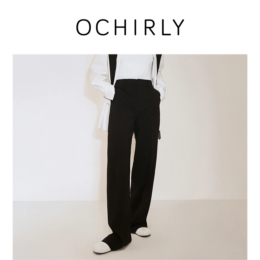 ochirly欧时力 仿醋酸直筒长裤女西装裤垂坠显瘦雅丹风