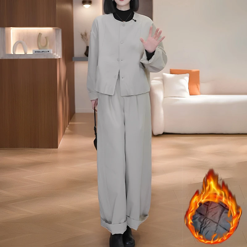 极简风空气感保暖棉服套装女冬季新款设计感洋气显瘦高级感两件套