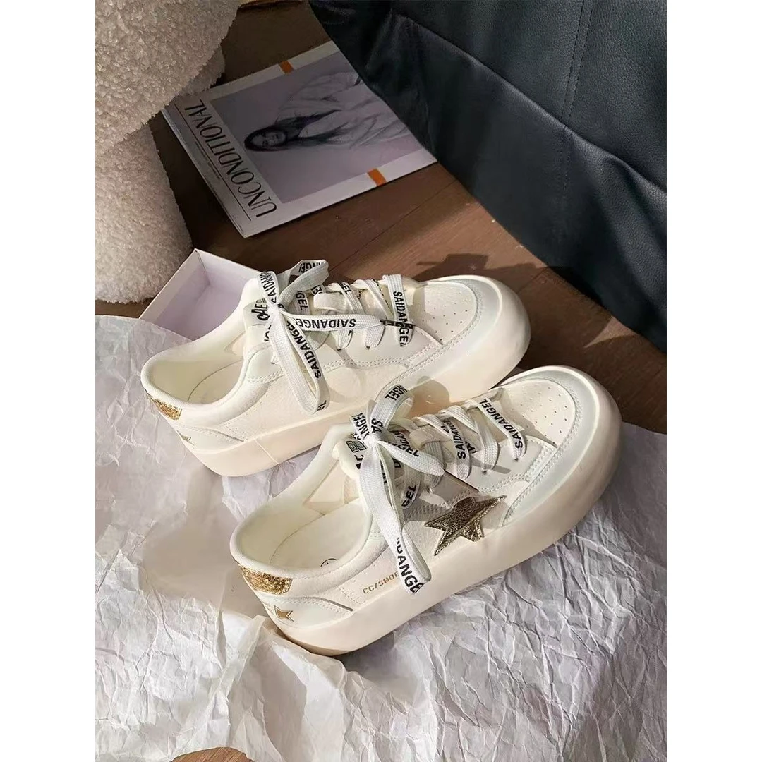 6612 金色 运动板鞋2025新款女鞋韩版系带星星鞋休闲小白鞋女单鞋