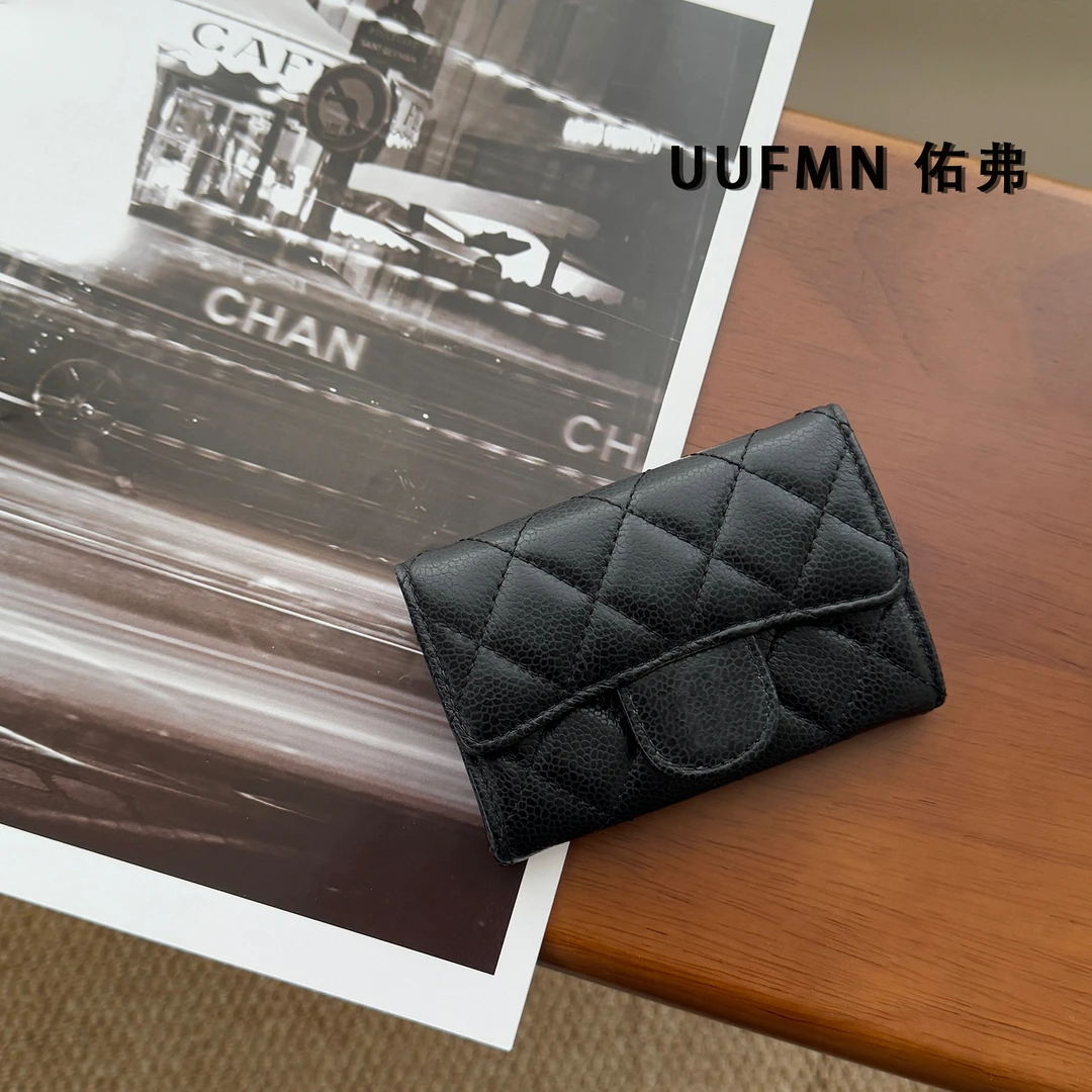 UUFMN｜意产鱼子酱牛皮菱格卡包 复古高奢感便携证件收纳包零钱包