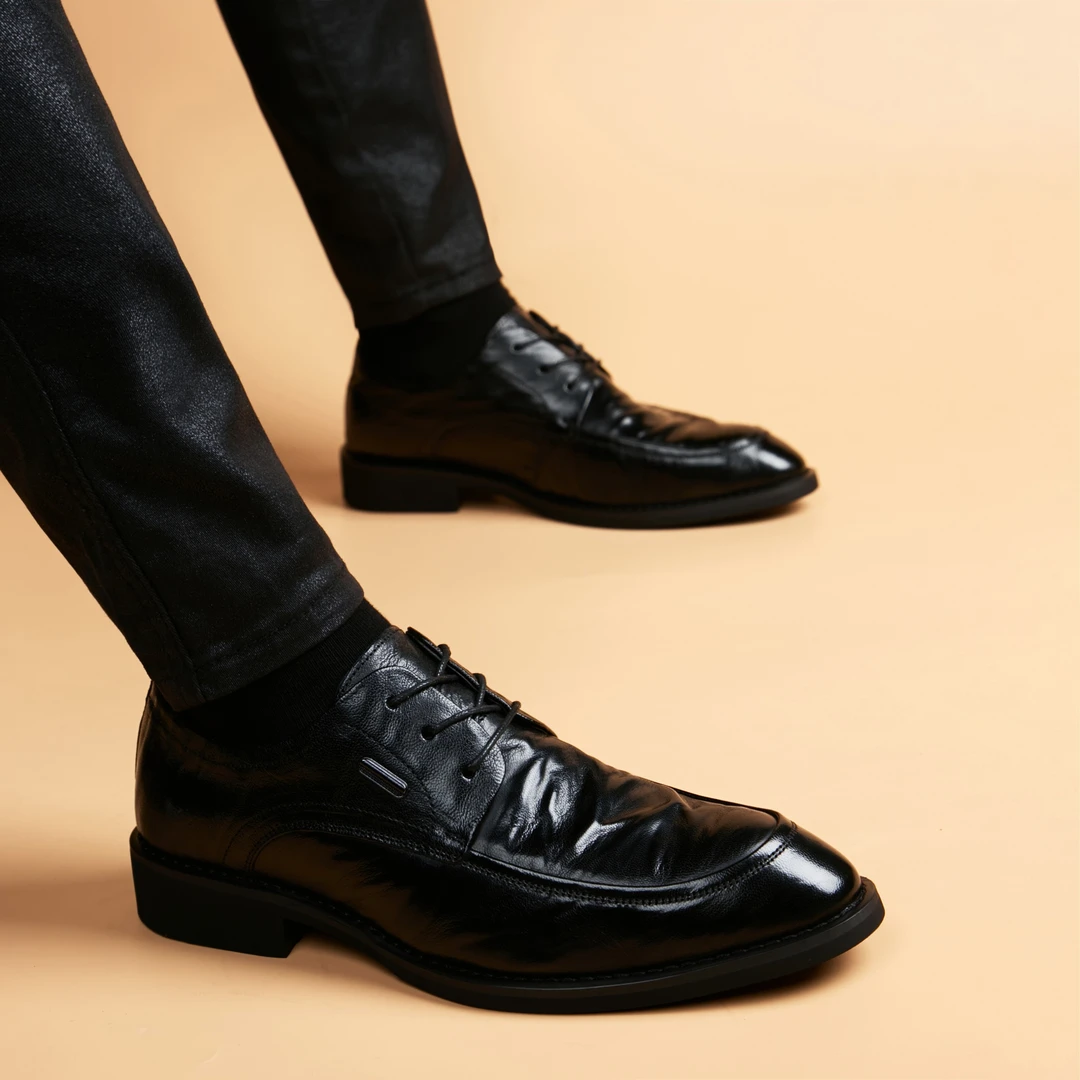 2025年时尚新款夏季男士英伦休闲皮鞋透气高档德比鞋商务正装男鞋