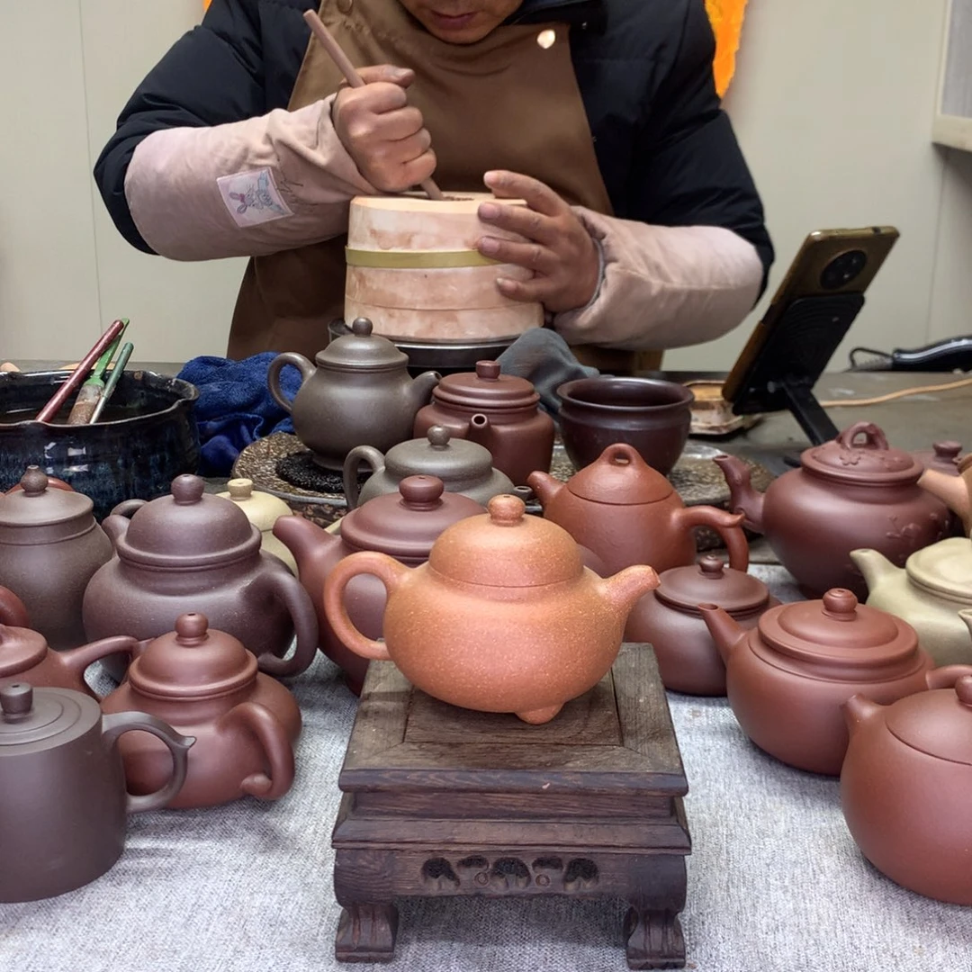 紫泥茶壶黄降坡喜瓢150C半手工制作