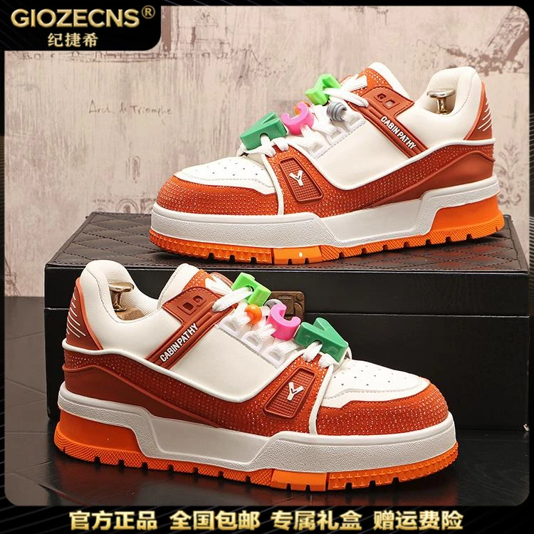 GIOZECNS/纪捷希板鞋男新款厚底增高小白鞋潮流时尚水钻休闲鞋男