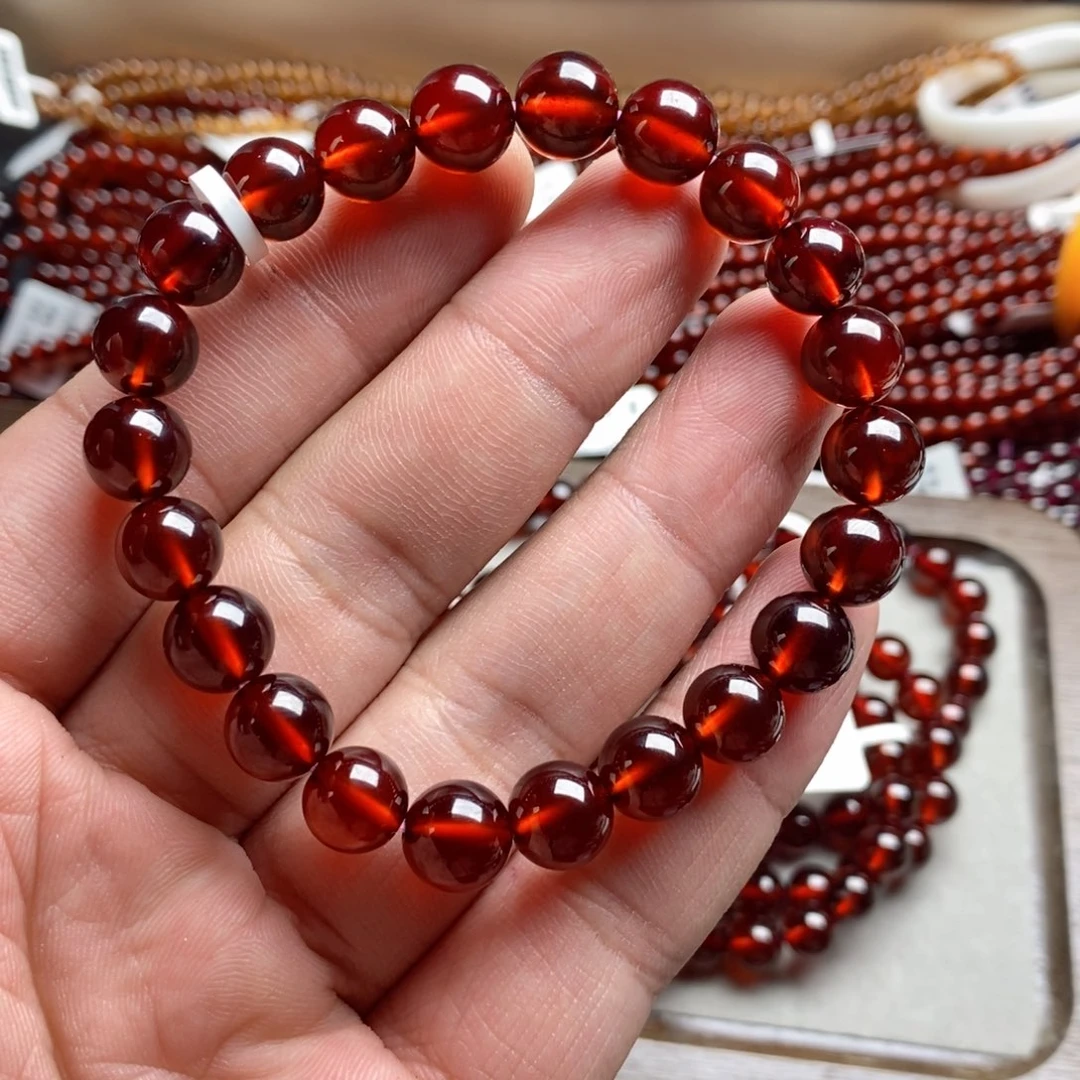 未镶嵌石榴石手链9mm天花板橙红色