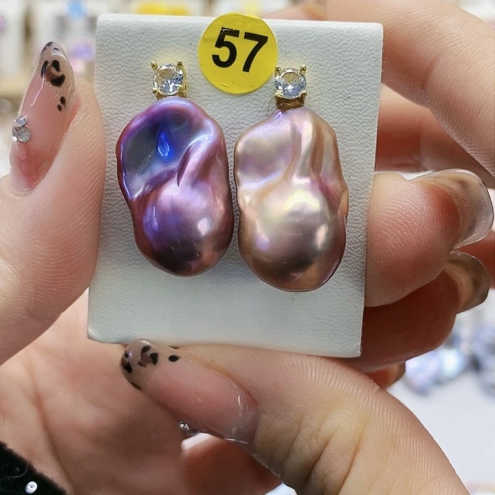 银S925镶嵌耳饰淡水珍珠