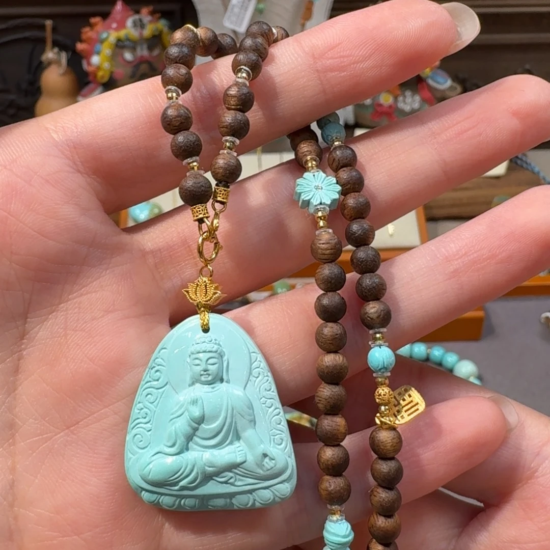 绿松石18K金镶嵌项链宝宝佛