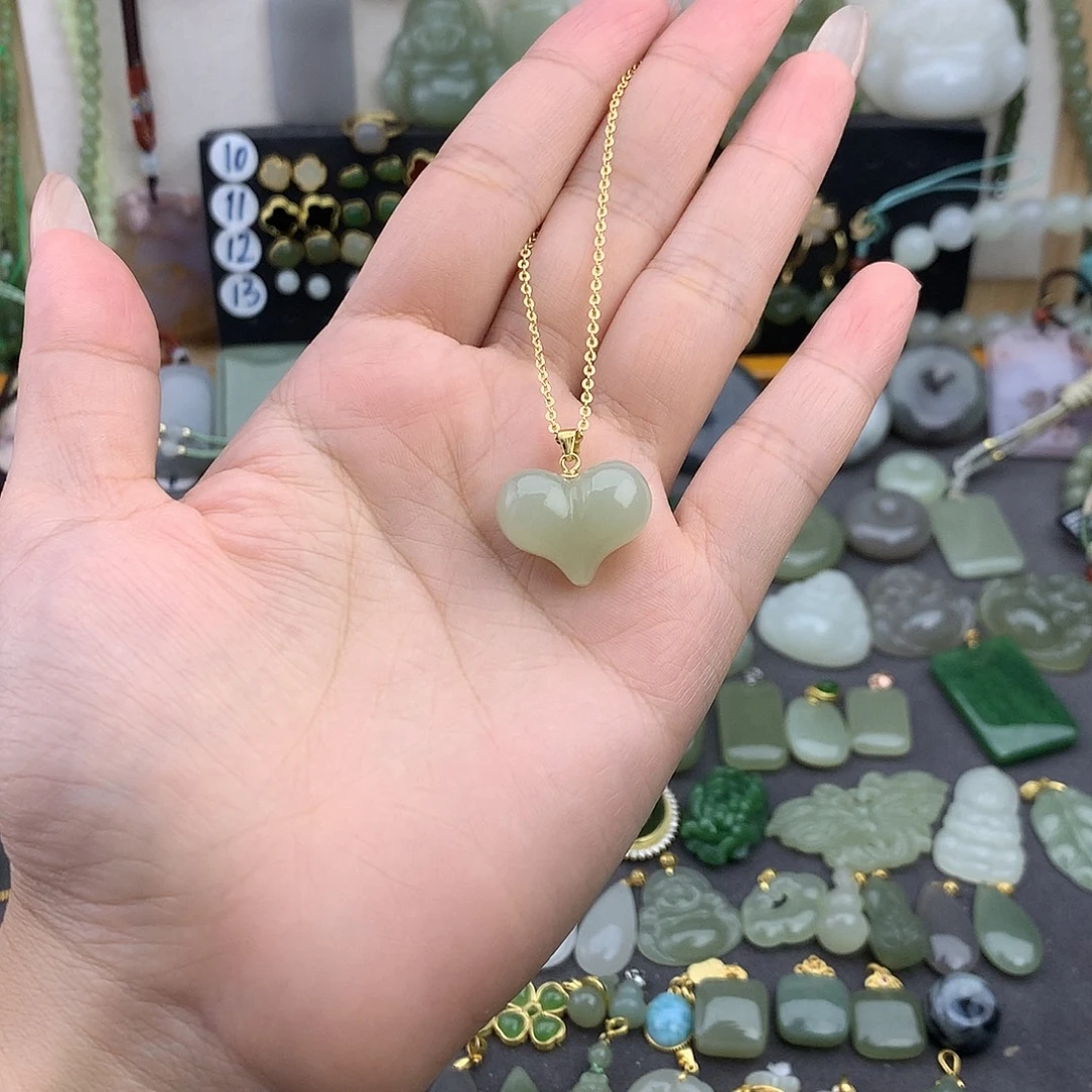 和田玉银S925镶嵌吊坠(不含链)