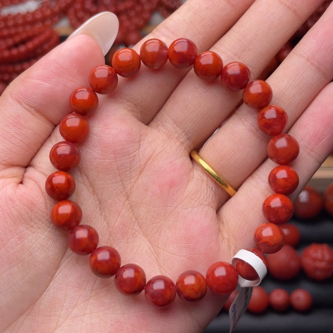 南红玛瑙未镶嵌手串Y8mm毕业收藏满肉妖孽牛血火焰手串