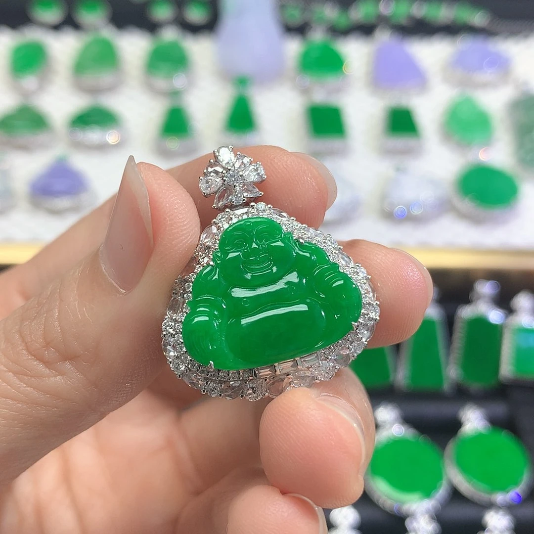 吊坠(不含链)18K金镶嵌翡翠吊坠