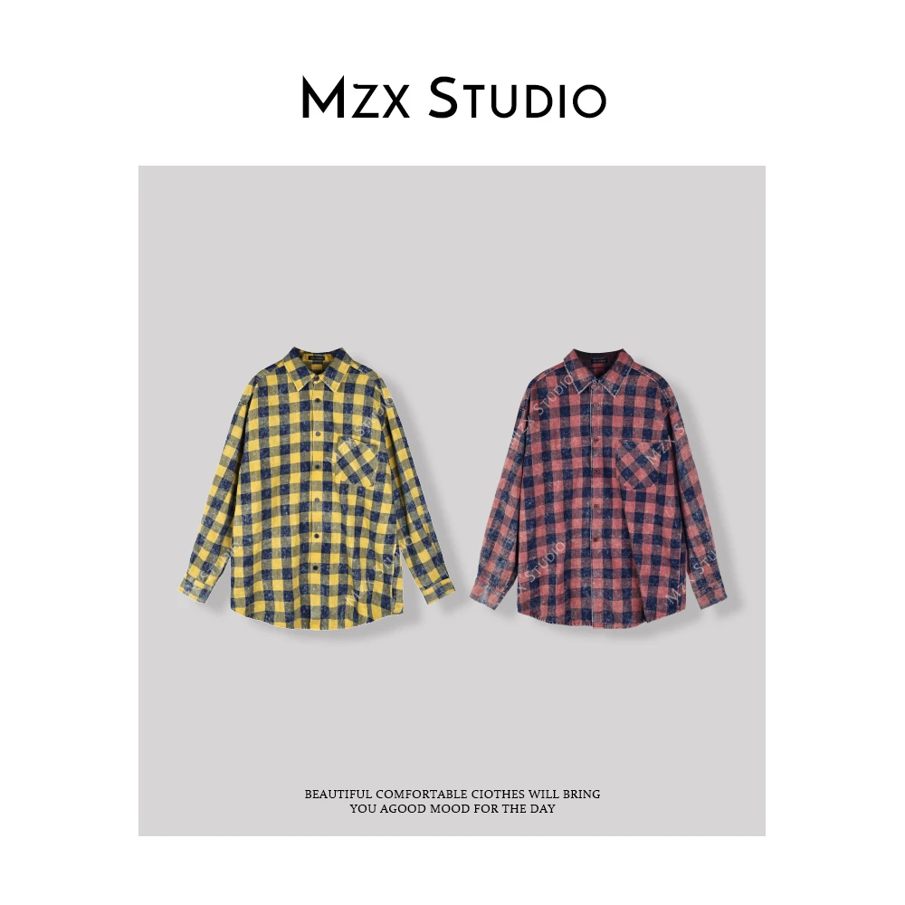 MZX 复古宽松长袖格子衬衫SY7695-Z