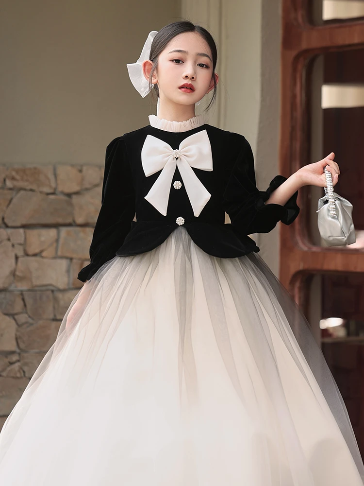 女童晚礼服大童高端生日女孩公主裙秋冬儿童主持人钢琴演奏演出服