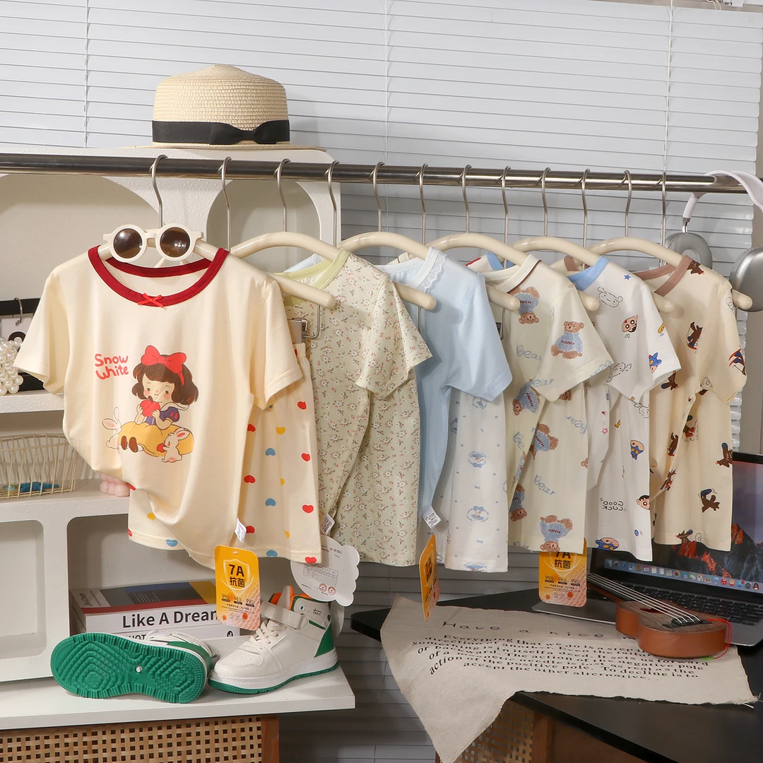 A类儿童短袖短裤家居服套装夏季薄款洋气中小童睡衣空调服套装