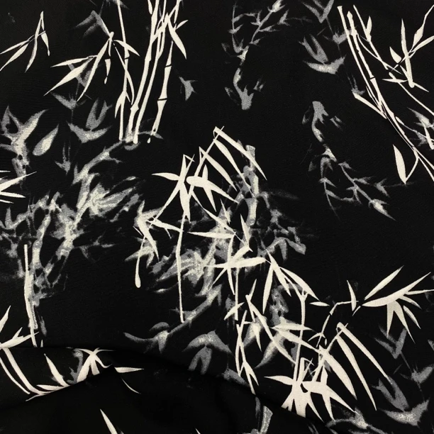 重磅棉绸.黑底竹子.春夏连衣裙旗袍床单被罩面料柔软透气