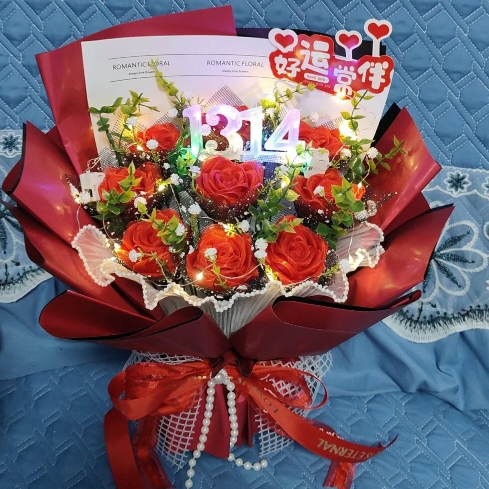 鲜花韩式丝带玫瑰花成品生日礼物手捧花七夕情人节纪念日浪漫礼物