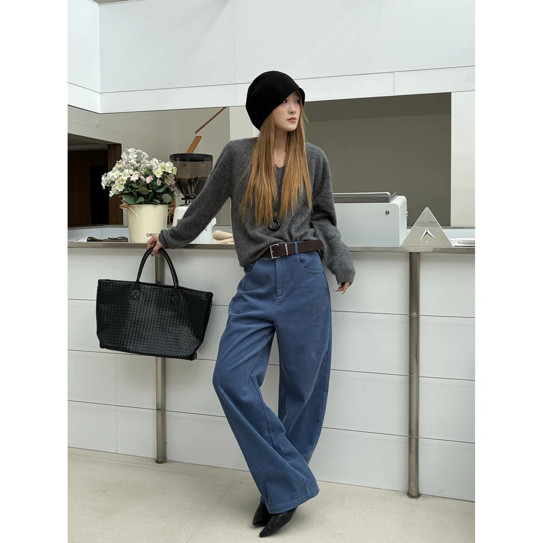 冬季复合绒加厚直筒小脚裤阔腿显瘦灯芯绒休闲裤女十三行小个子