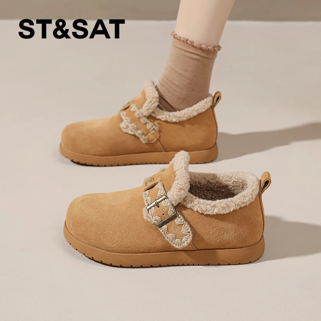 星期六复古勃肯鞋女款2025秋冬新款一脚蹬雪地靴加绒保暖轻便棉鞋