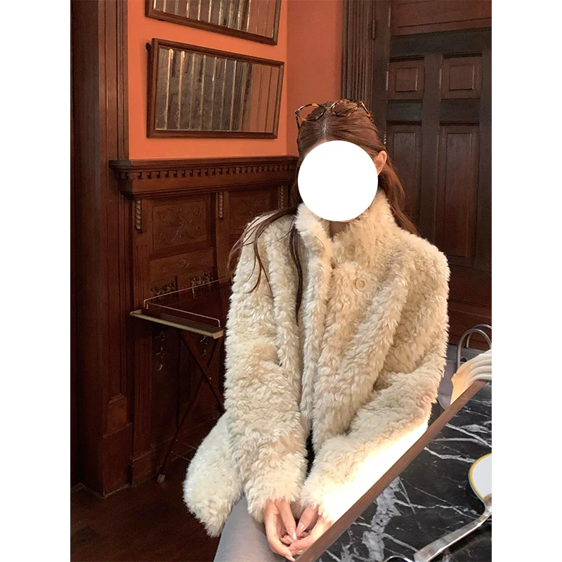 2025冬季温柔慵懒风立领羊羔毛外套大码女装胖MM气质百搭显瘦棉衣