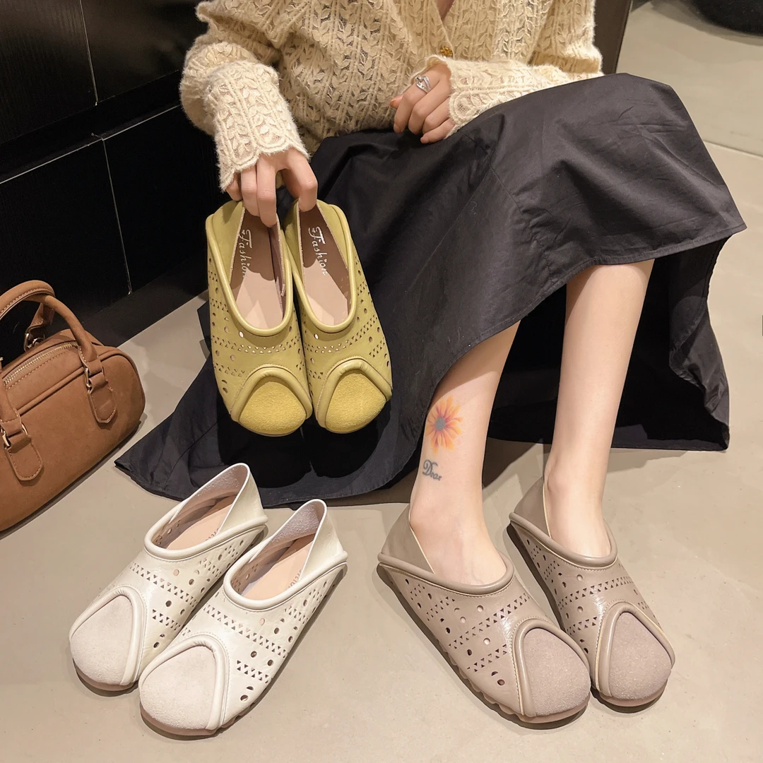 【品牌】2025爆款软底镂空两穿懒人鞋平底舒适豆豆鞋洞洞凉鞋9909