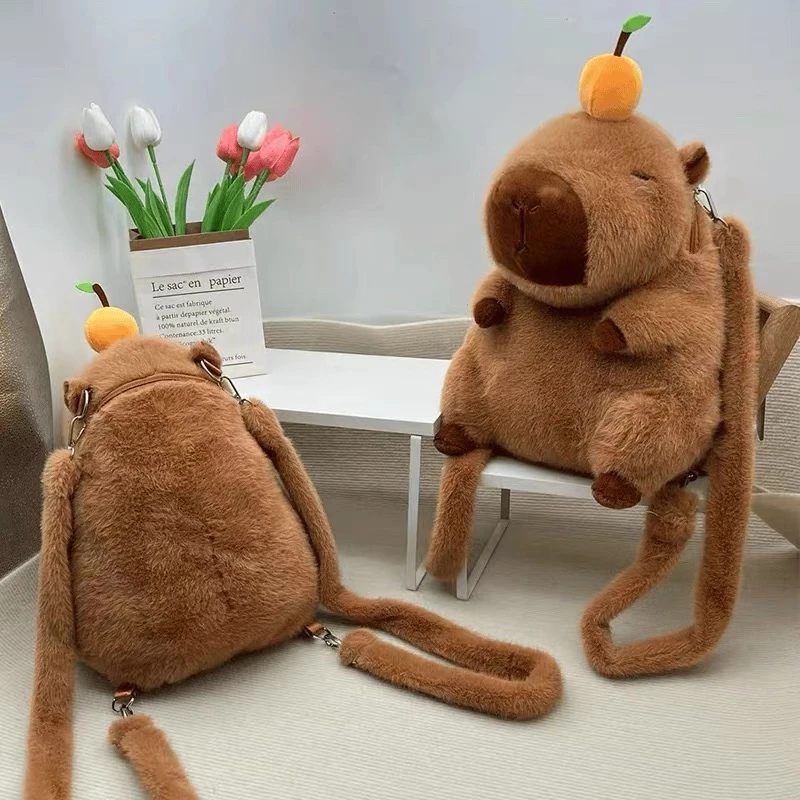 卡皮巴拉水豚毛绒双肩包可爱搞怪卡通公仔玩偶背包2025新款斜挎包